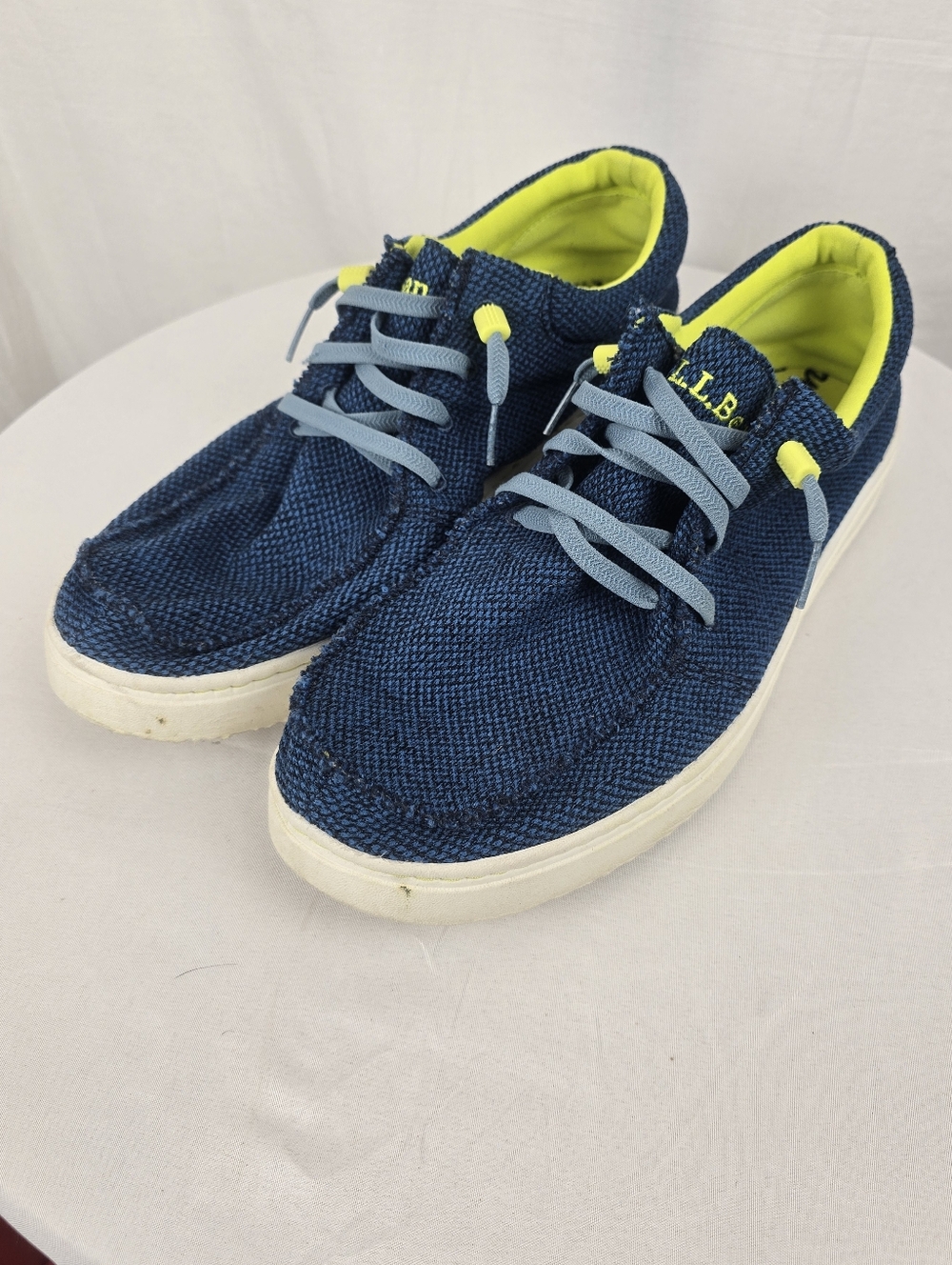 L.L.Bean Navy Woven Neon Yellow Lining Casual Flat Loafers Sz 12M